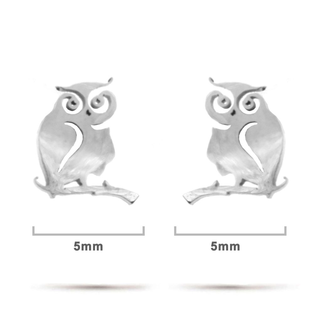 Aretes Tipo Broquel Dormilon Acero Plateado Buho en Rama