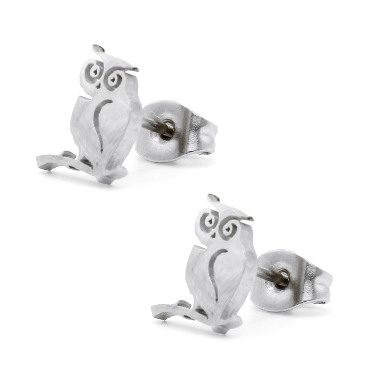 Aretes Tipo Broquel Dormilon Acero Plateado Buho en Rama 2