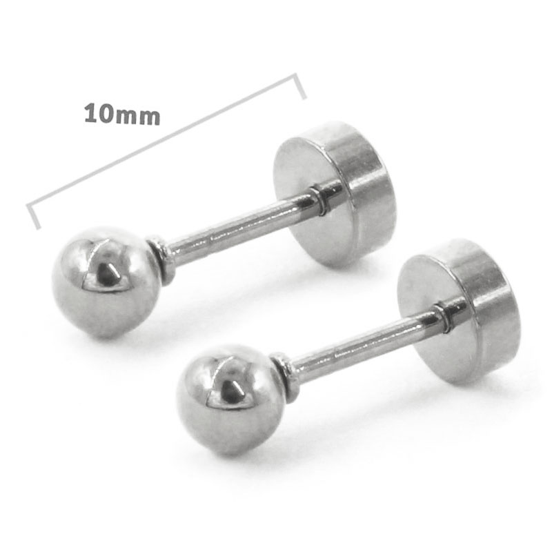 Aretes Tipo Broquel Dormilon Acero Plateado Circulo Bola