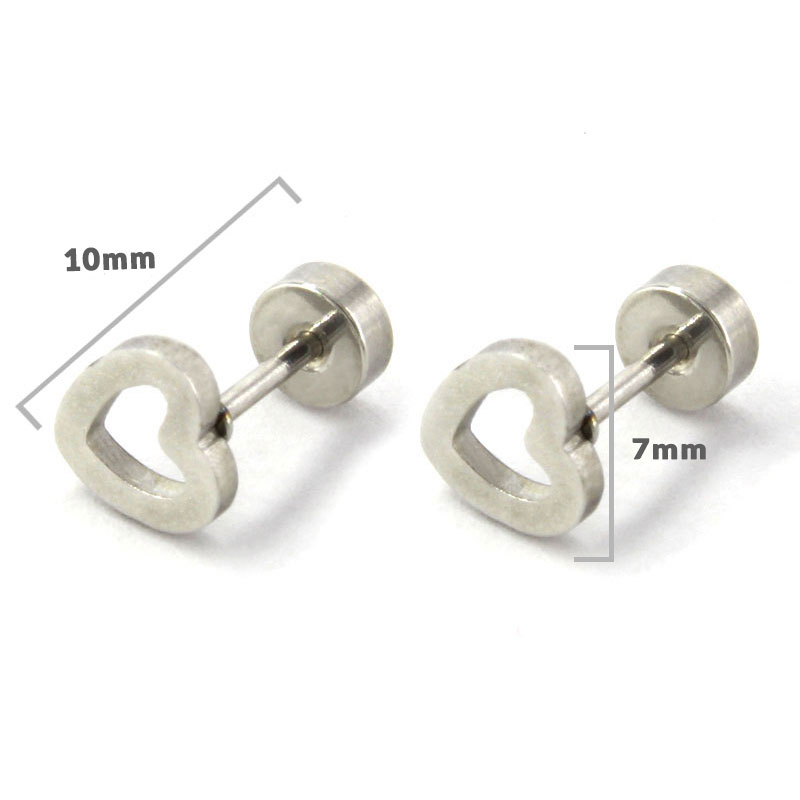 Aretes Tipo Broquel Dormilon Acero Plateado Corazon Hueco 2
