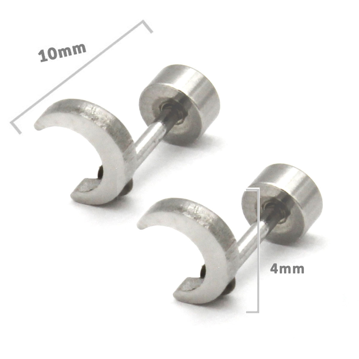 Aretes Tipo Broquel Dormilon Acero Plateado Mini Luna 2