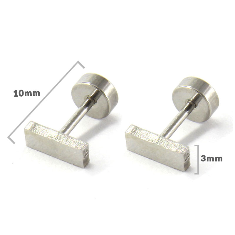 Aretes Tipo Broquel Dormilon Acero Plateado Rectangulo 2
