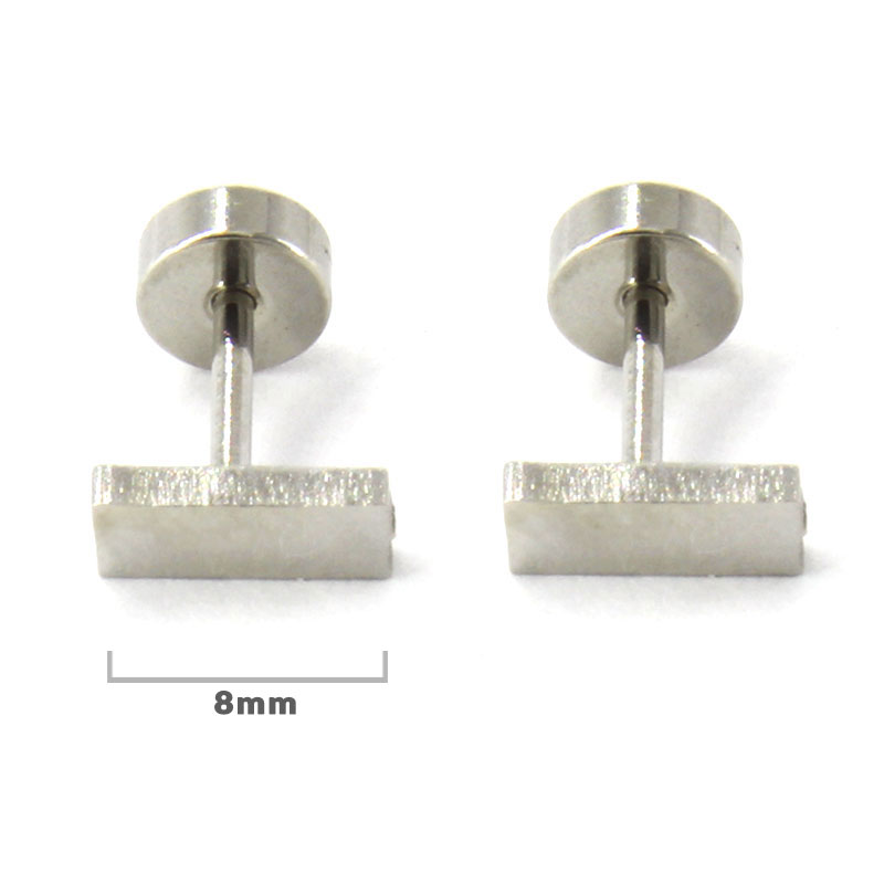 Aretes Tipo Broquel Dormilon Acero Plateado Rectangulo
