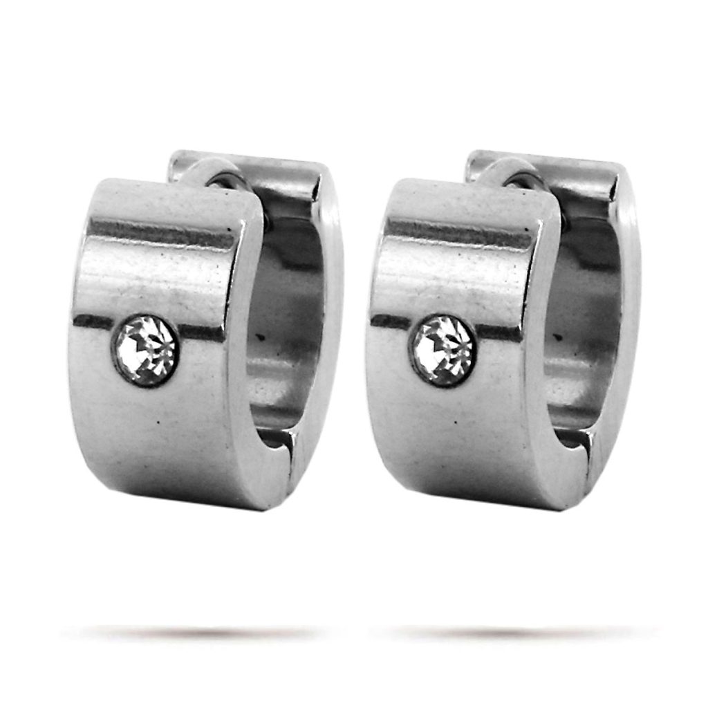 Aretes Tipo Huggies Acero Inox Plateado Cristal Sencillo