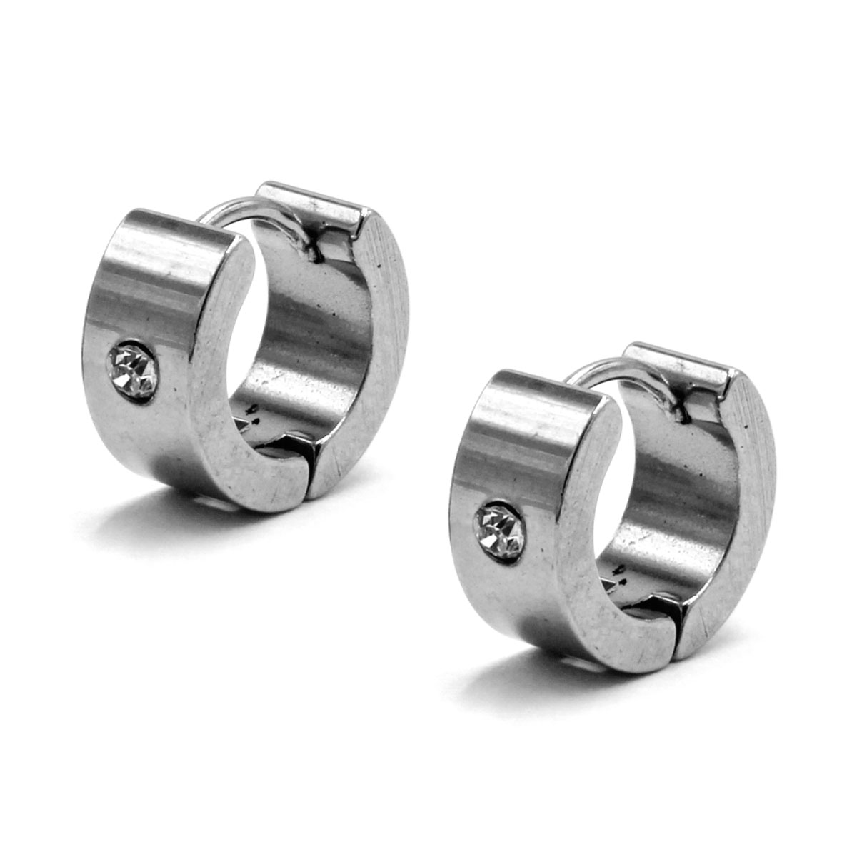 Aretes Tipo Huggies Acero Inox Plateado Cristal Sencillo 2