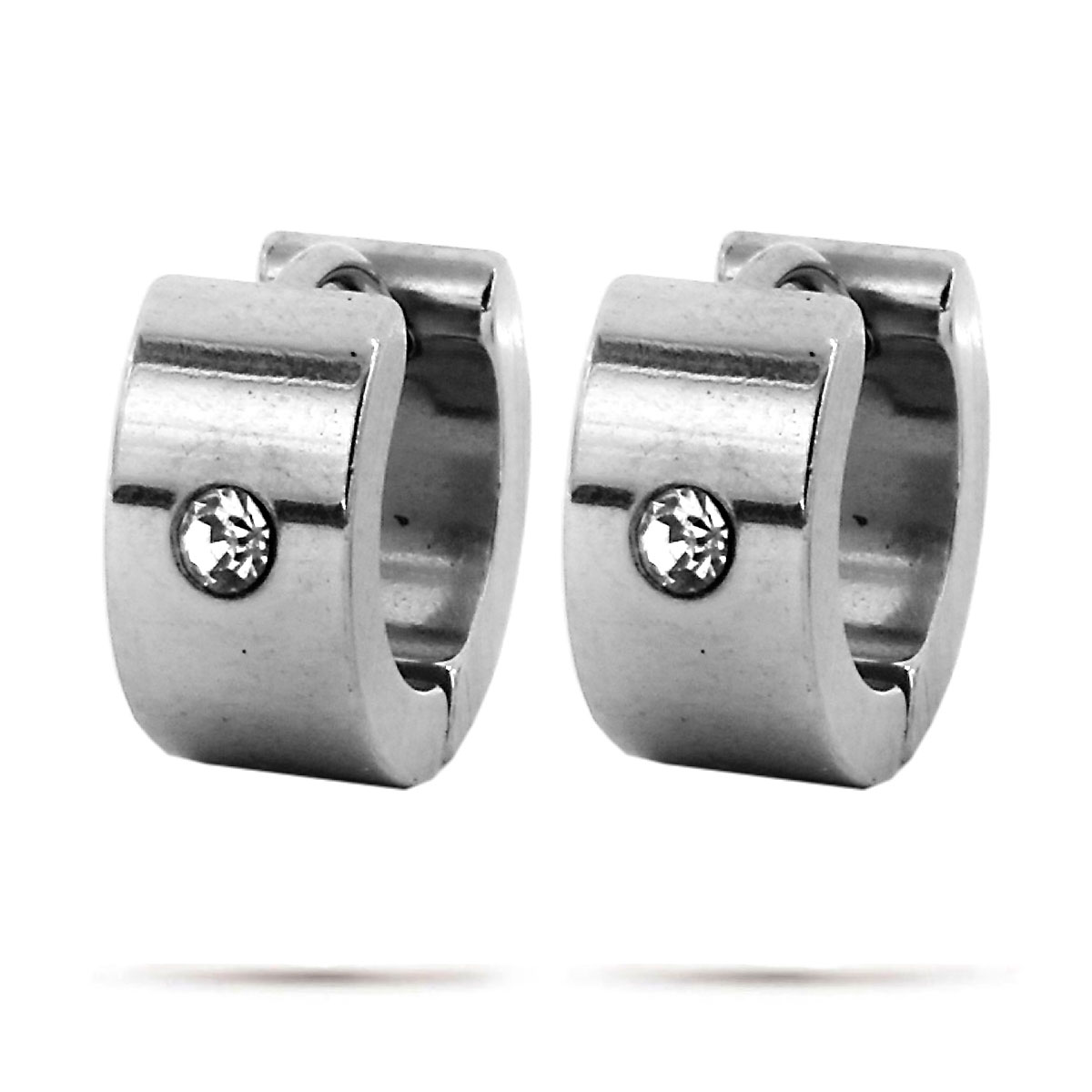 Aretes Tipo Huggies Acero Inox Plateado Cristal Sencillo