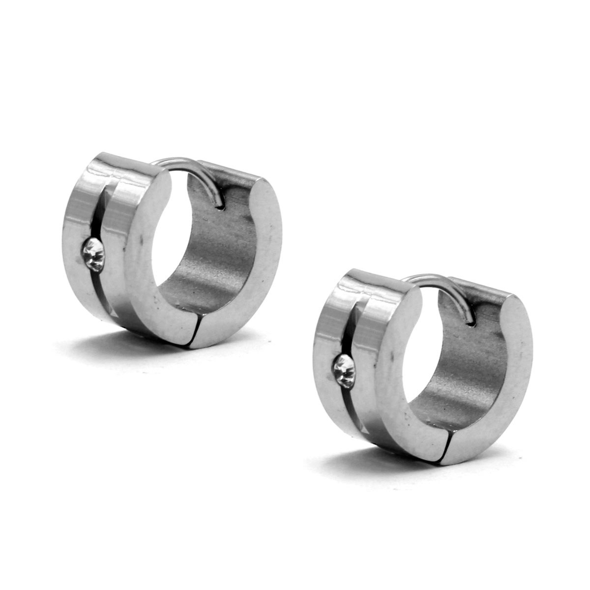 Aretes Tipo Huggies Acero Inox Plateado Cristal Zurco 2