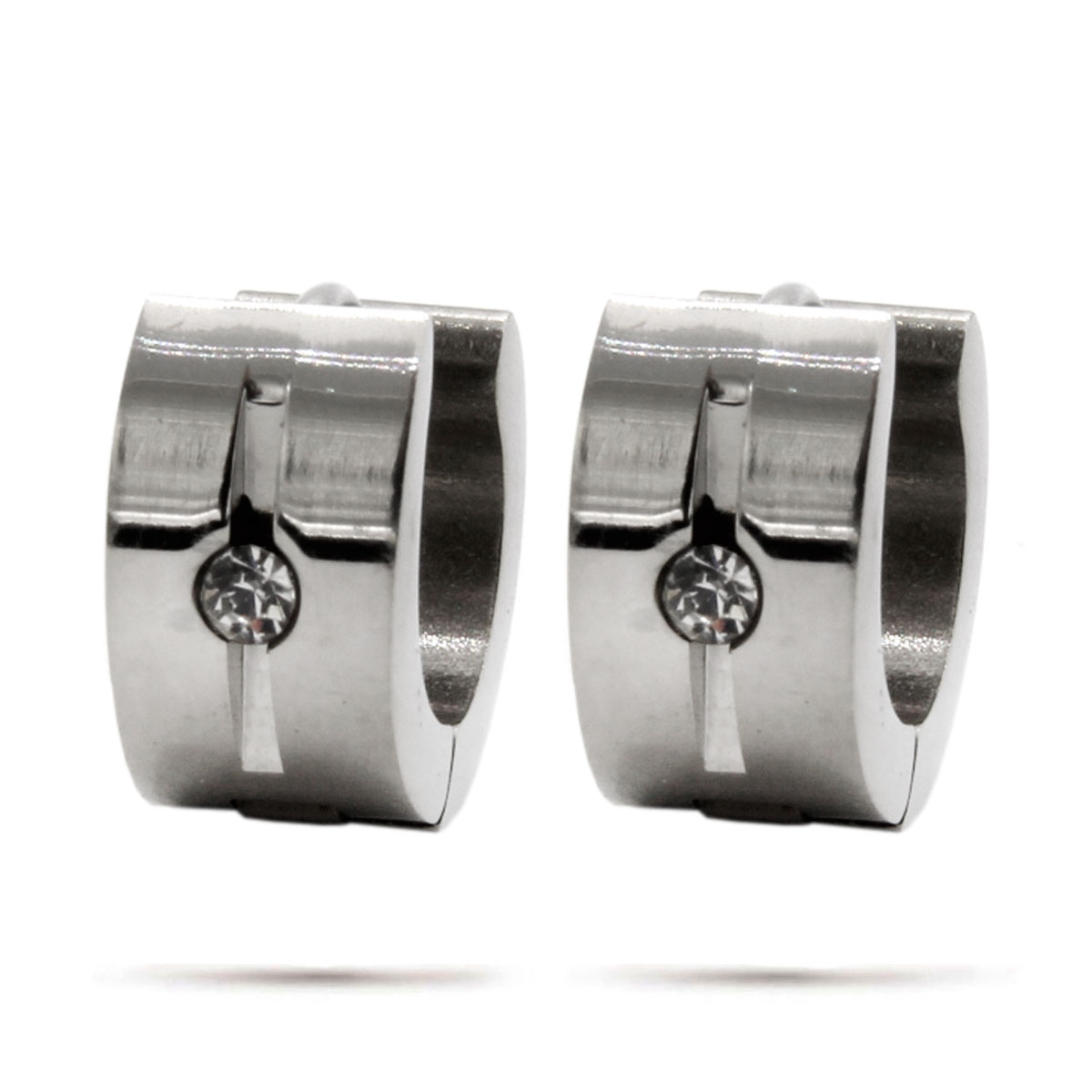 Aretes Tipo Huggies Acero Inox Plateado Cristal Zurco