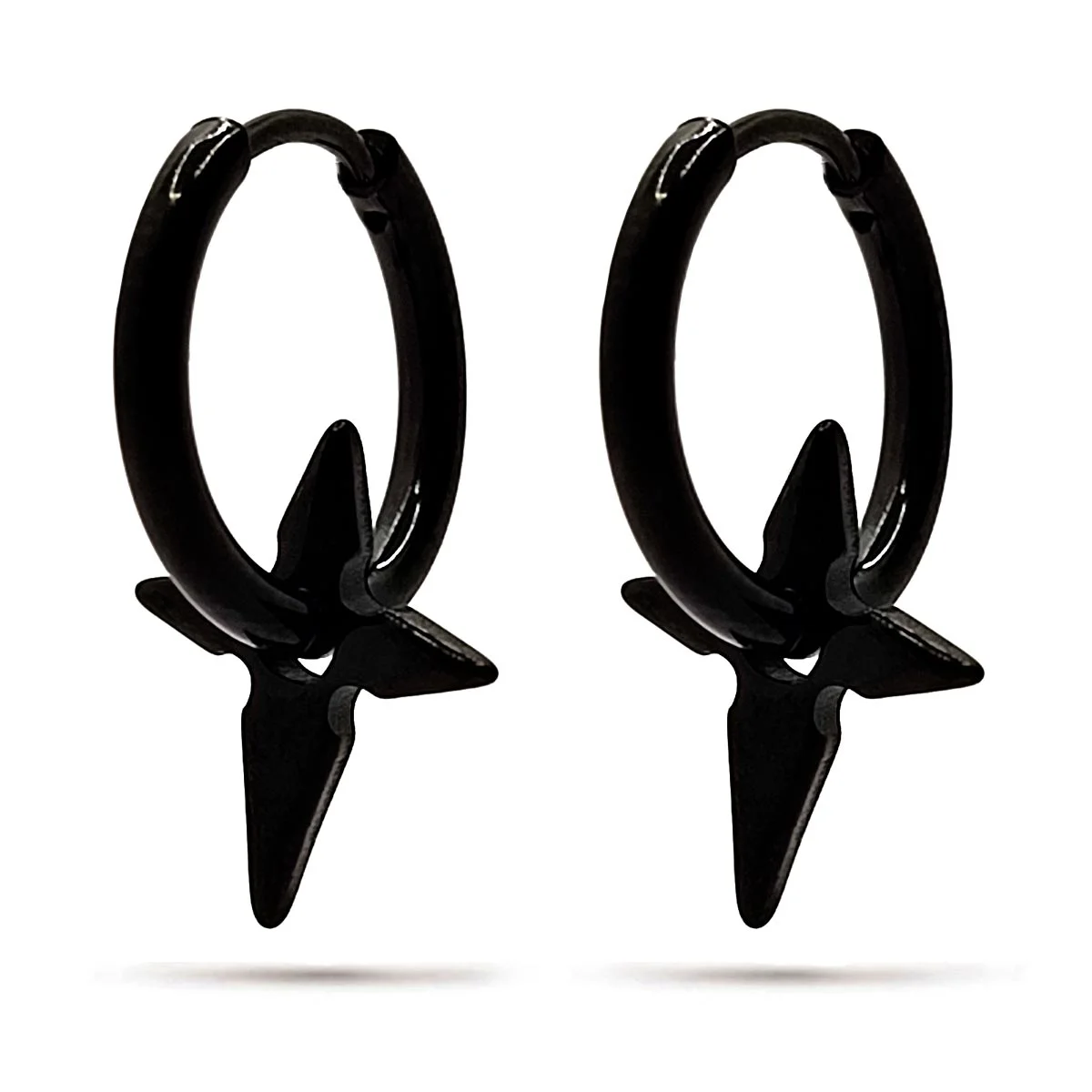 Aretes de Hombre Acero Inox Negro Cruz Ninja Shuriken 1