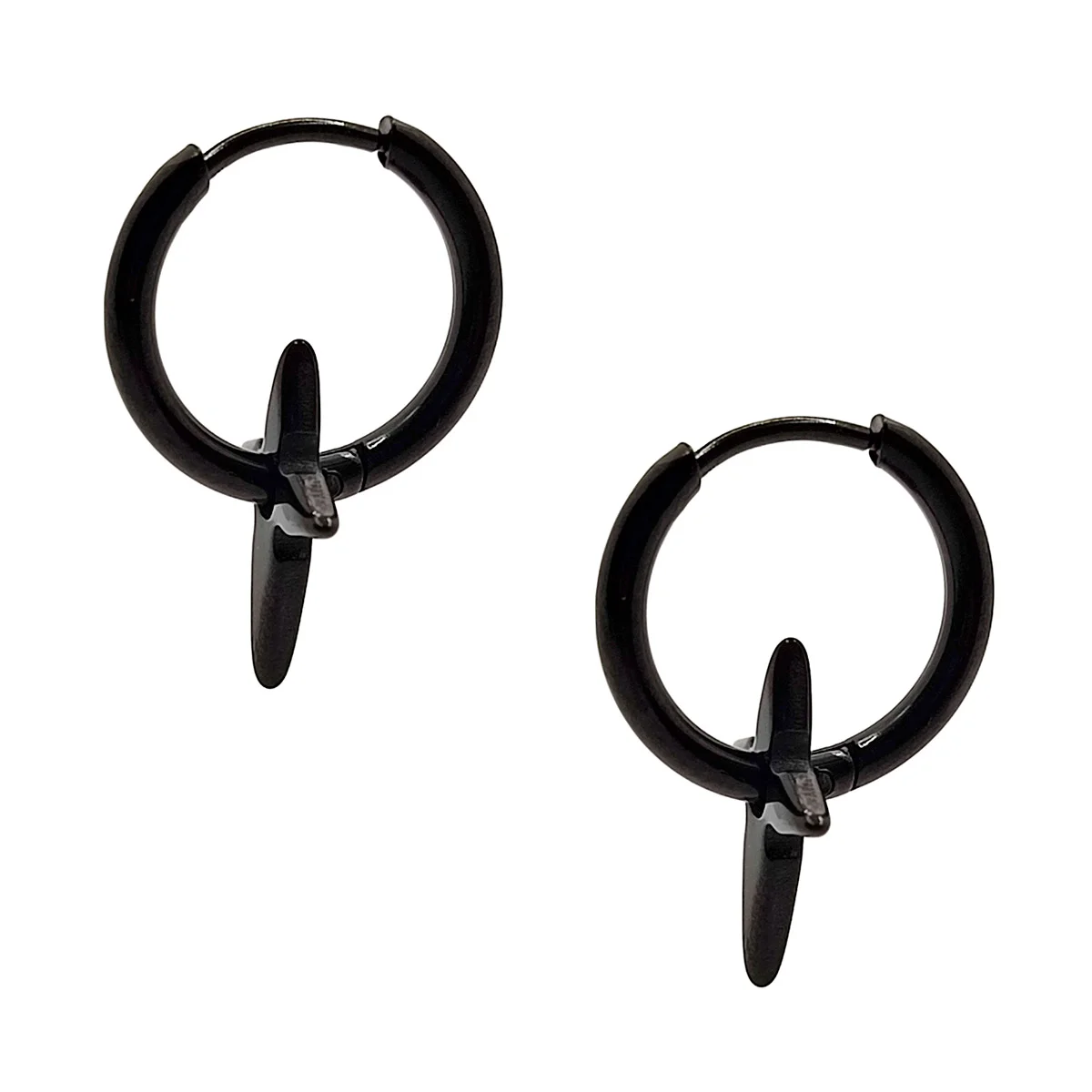 Aretes de Hombre Acero Inox Negro Cruz Ninja Shuriken 2