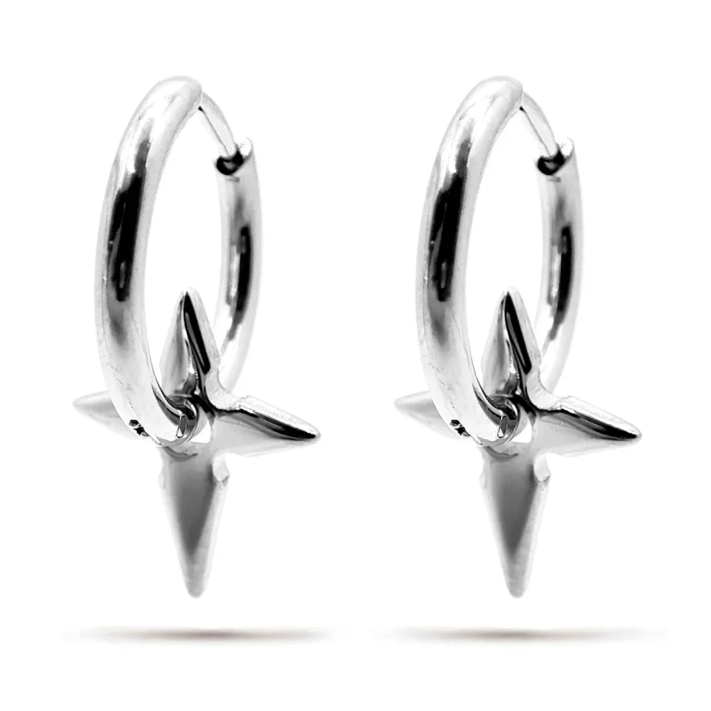 Aretes de Hombre Acero Inox Plateado Cruz Ninja Shuriken