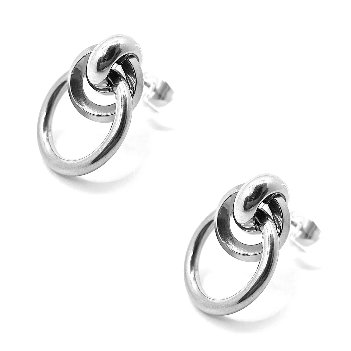 Aretes de Mujer Acero Inoxidable Plata Argollas Circulo 2