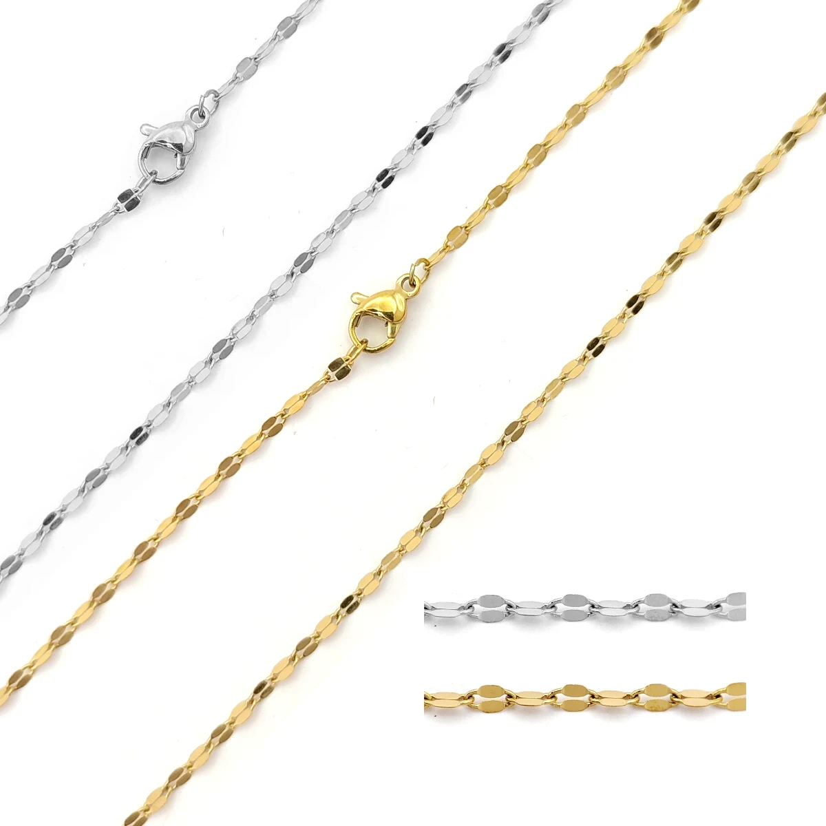 Cadena Acero Delgada Eslabon Petatillo Dos Petalos 2 mm