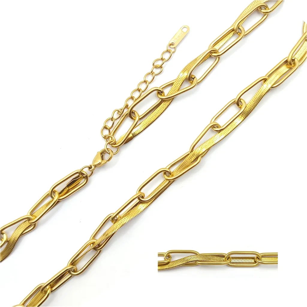 Cadena Acero Dorado Eslabon Largo Planchada Etrelazada 2