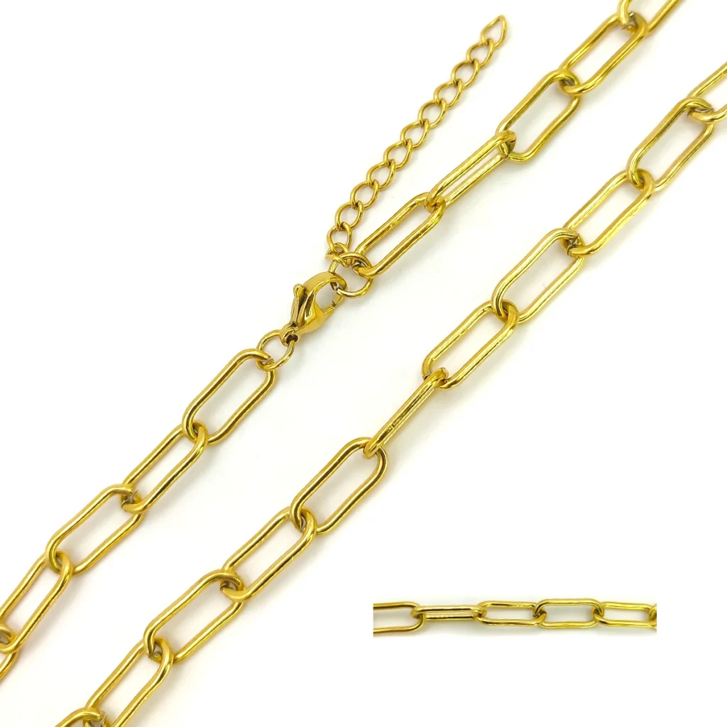 Cadena Acero Dorado Eslabon Oval Largo Delgado 1