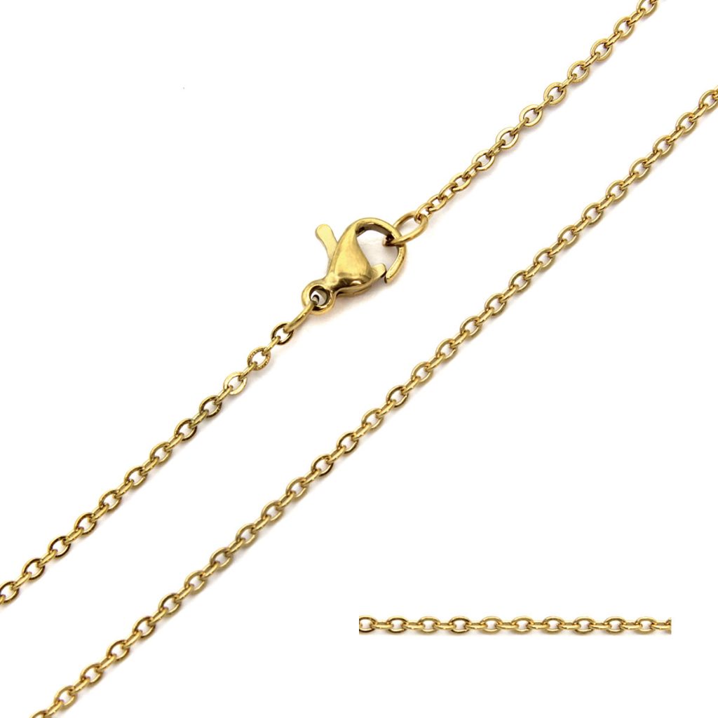 Cadena Acero Dorado Eslabon Pequeno Oval 2mm x 24.5 cm