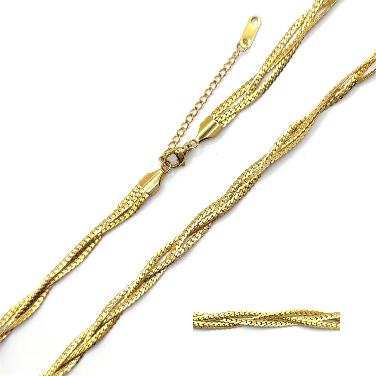 Cadena Acero Dorado Inox Planchada Triple Trenzada Plana 2