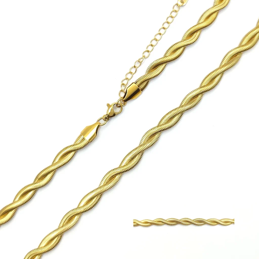 Cadena Acero Dorado Trenzada Doble Panza de Vibora Gruesa 2 1