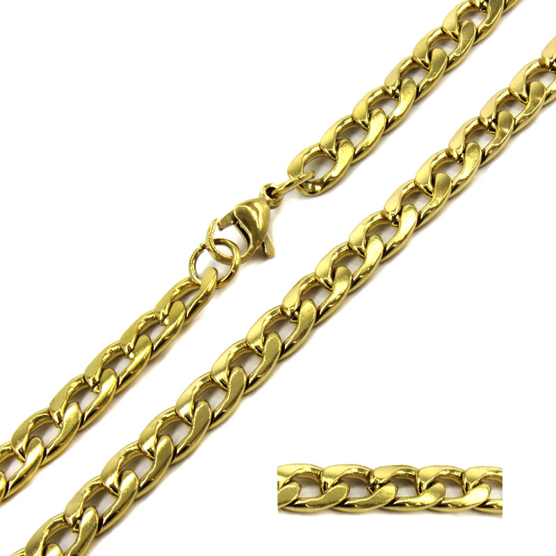 Cadena Acero Inox Dorado Eslabon Cubano 6mm x 50cm