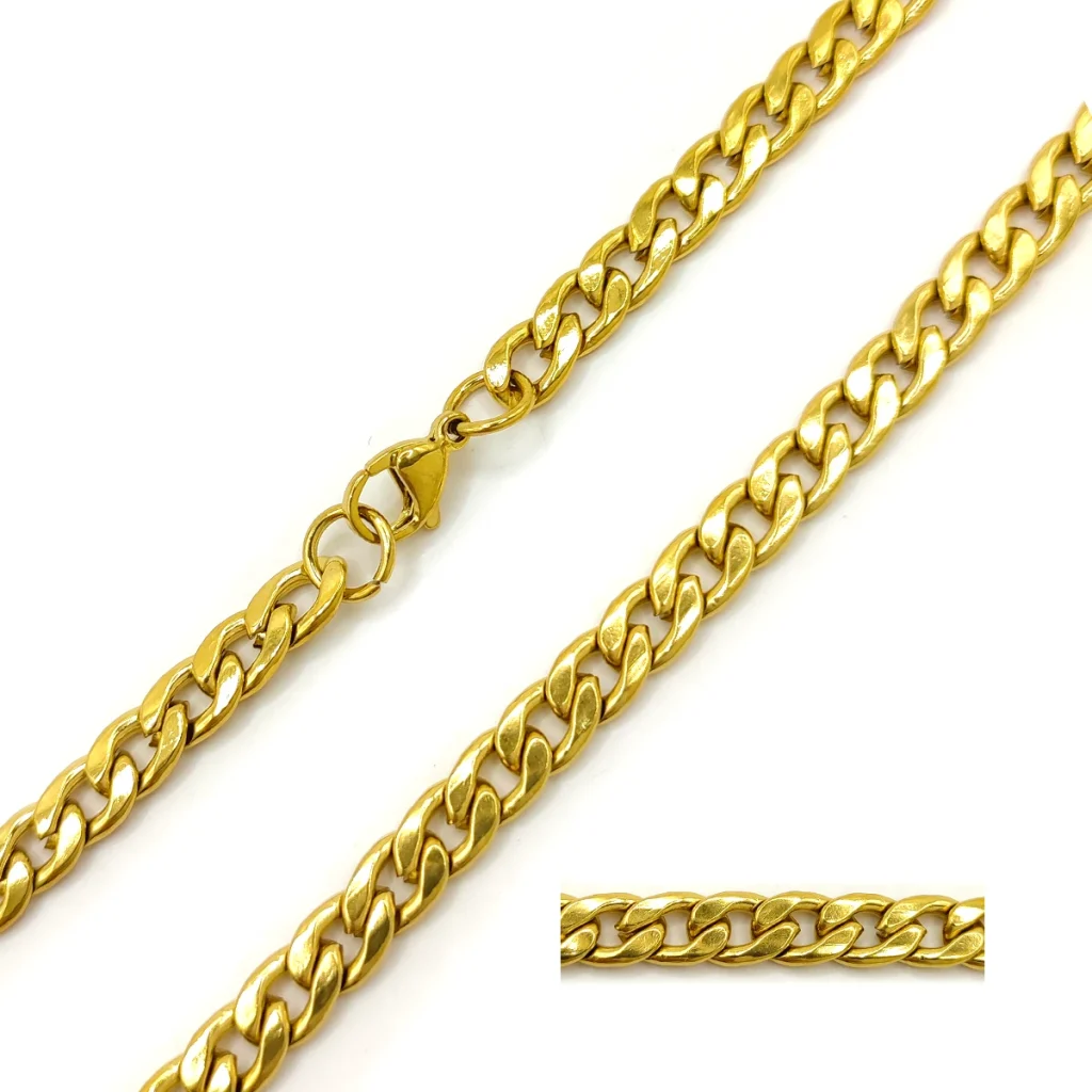 Cadena Acero Inox Dorado Eslabon Cubano Pulido 7mmx60cm 1