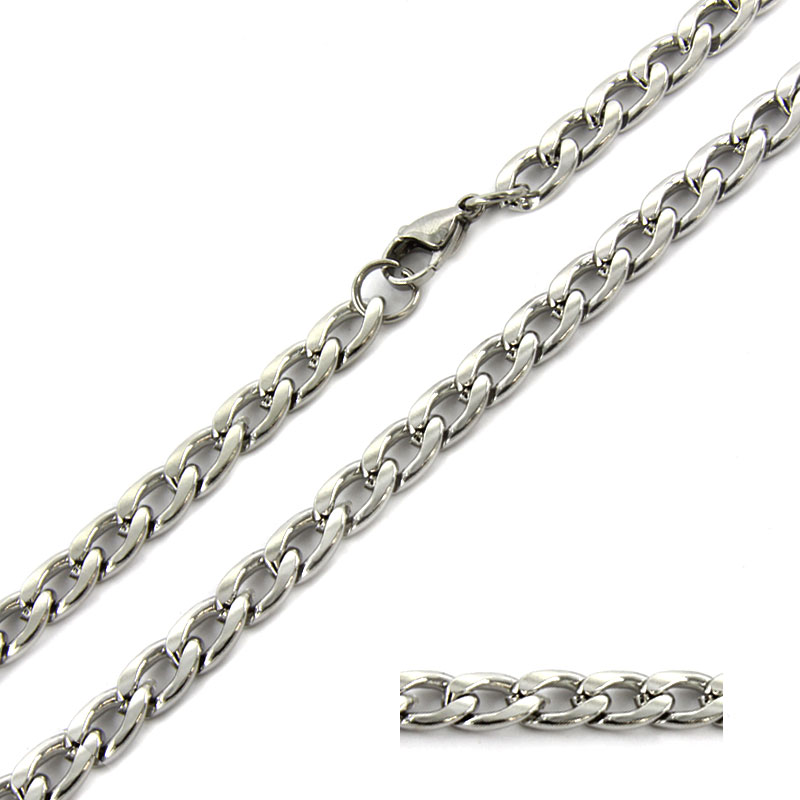 Cadena Acero Inox Plateado Barbada Lisa 6mm x 50cm