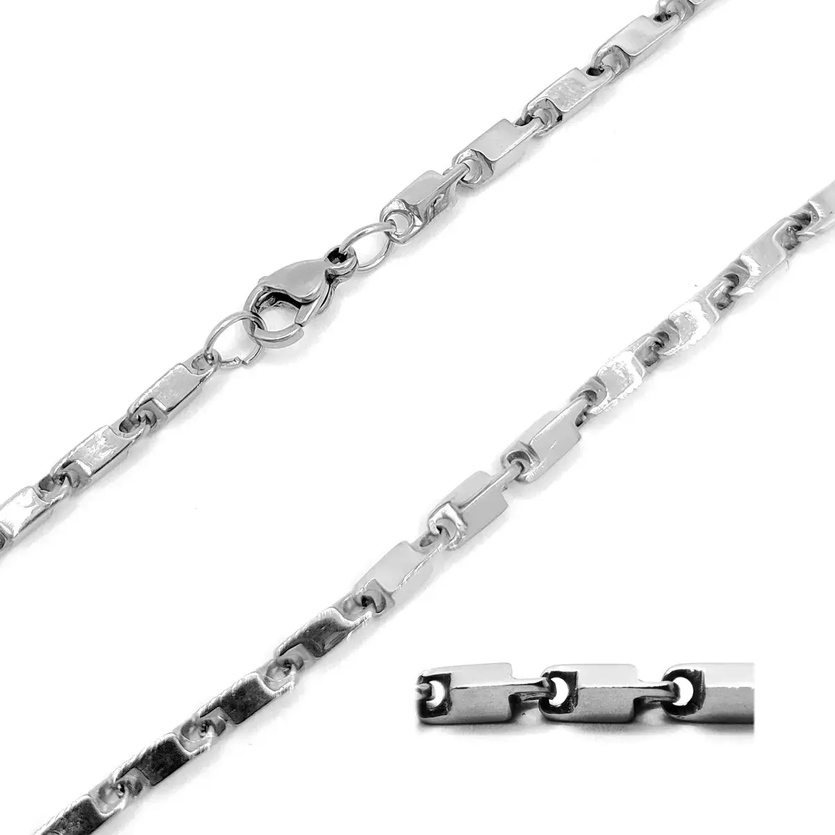 Cadena Acero Inox Plateado Eslabon Barra 3mm x 75cm 1