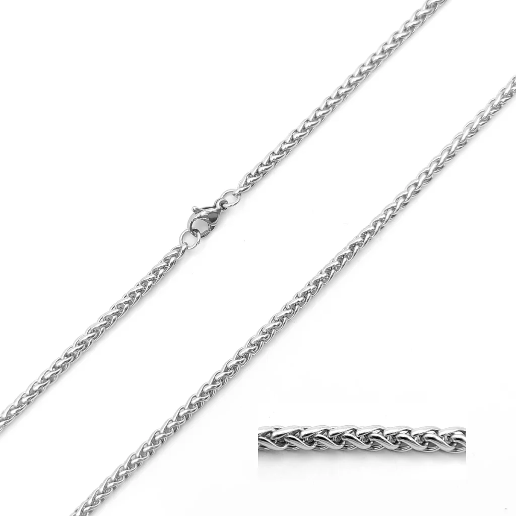 Cadena Acero Inox Plateado Eslabon Tejido Redonda 3 mm 1