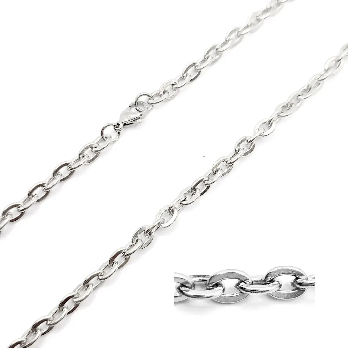 Cadena Acero Inox Plateado Forzada Eslabon Ovalado 1