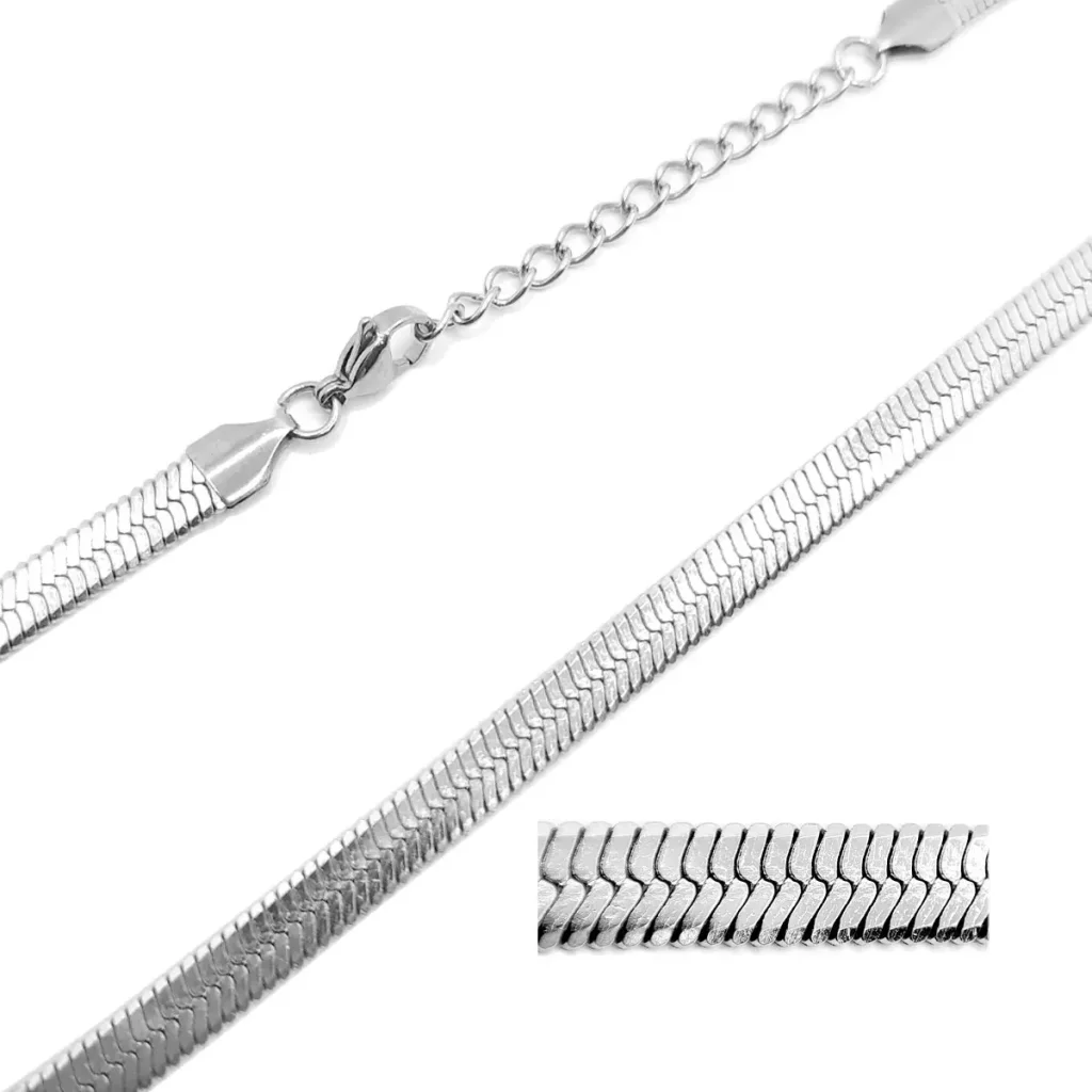 Cadena Acero Inox Plateado Planchada Tipo Panza de Vibora 2