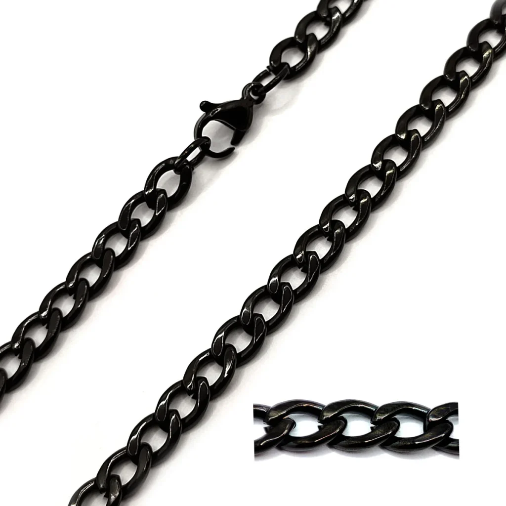 Cadena Acero Inoxidable Negro Eslabon Cubano 6mm x 60cm 1