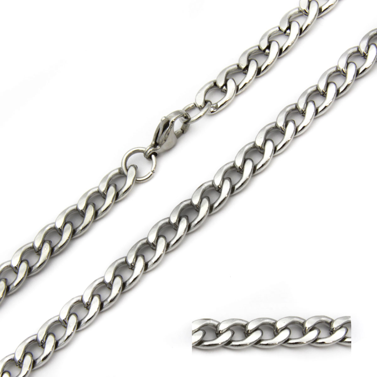 Cadena Acero Inoxidable Plateado Eslabon Cubano 7mmx 70cm