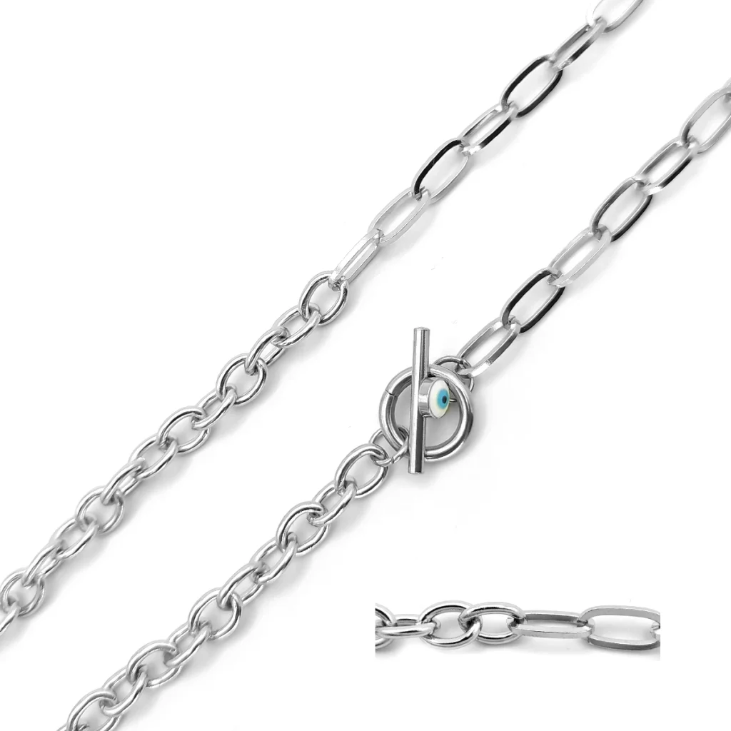 Cadena Acero Plateado Ojo Turco Cierre Barra Choker 1