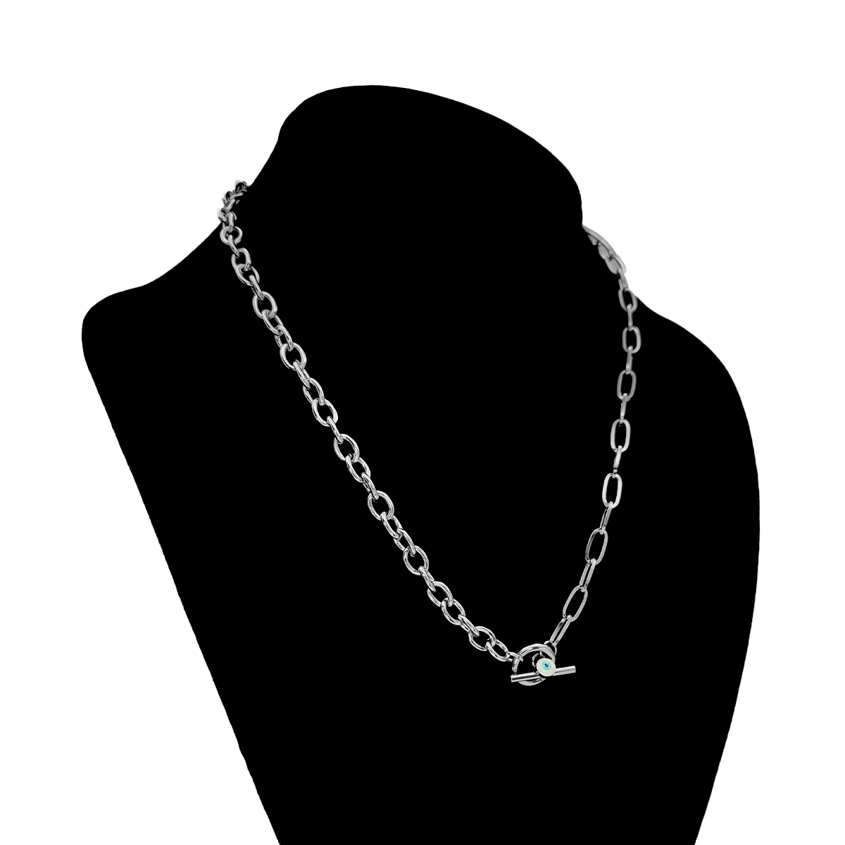 Cadena Acero Plateado Ojo Turco Cierre Barra Choker 2