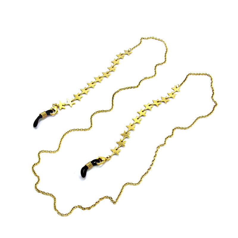Cadena Lentes Acero Inoxidable Dorado Estrellas Sencilla 2