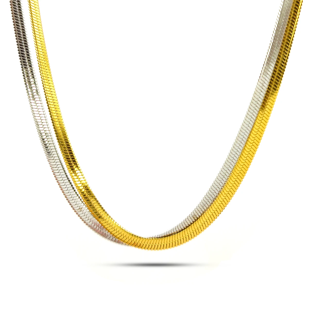 Collar Acero Bicolor Doble Cadena Planchada Panza de Vibora 3