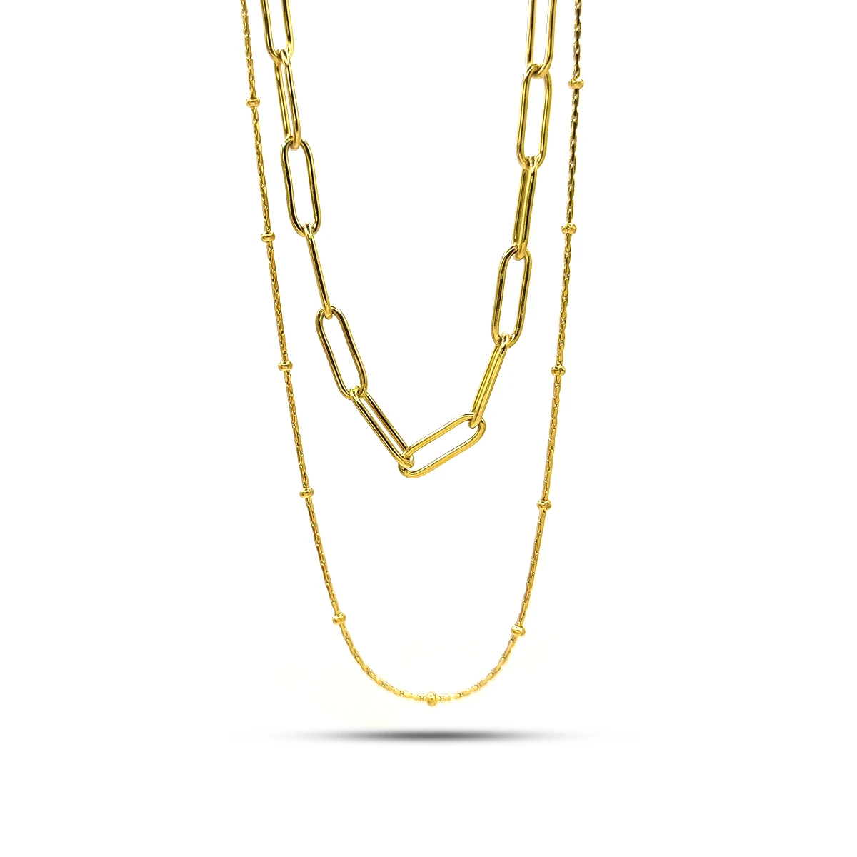 Collar Acero Cadena Doble Espiga Balin y Eslabon Oval 4