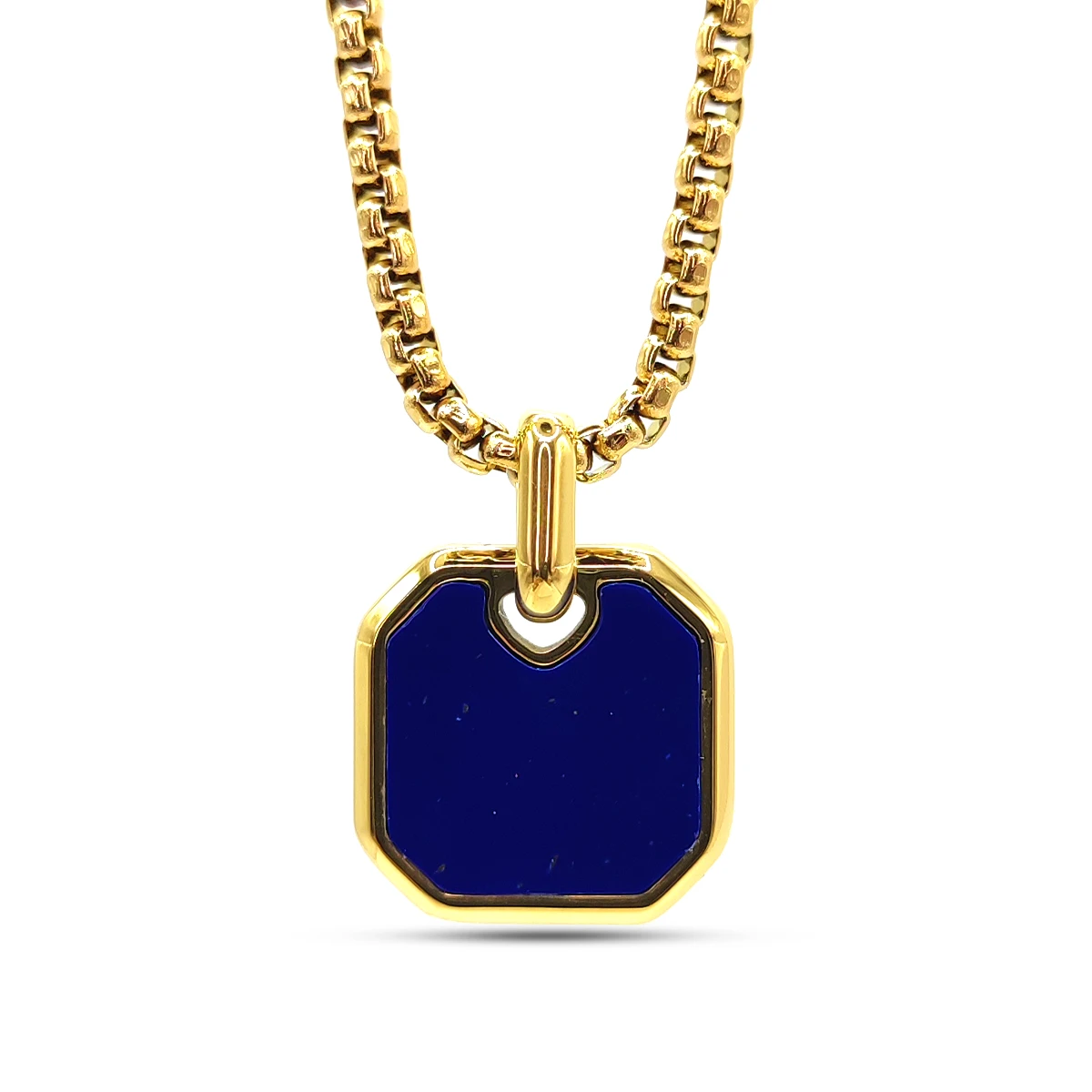 Collar Acero Cadena Redonda Lapislazuli Cuadrado Moderno 2
