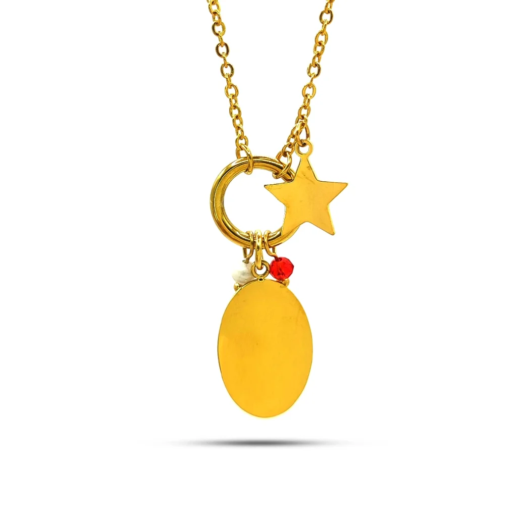 Collar Acero Dorado Argolla Charms Ovalo Liso Estrella 3