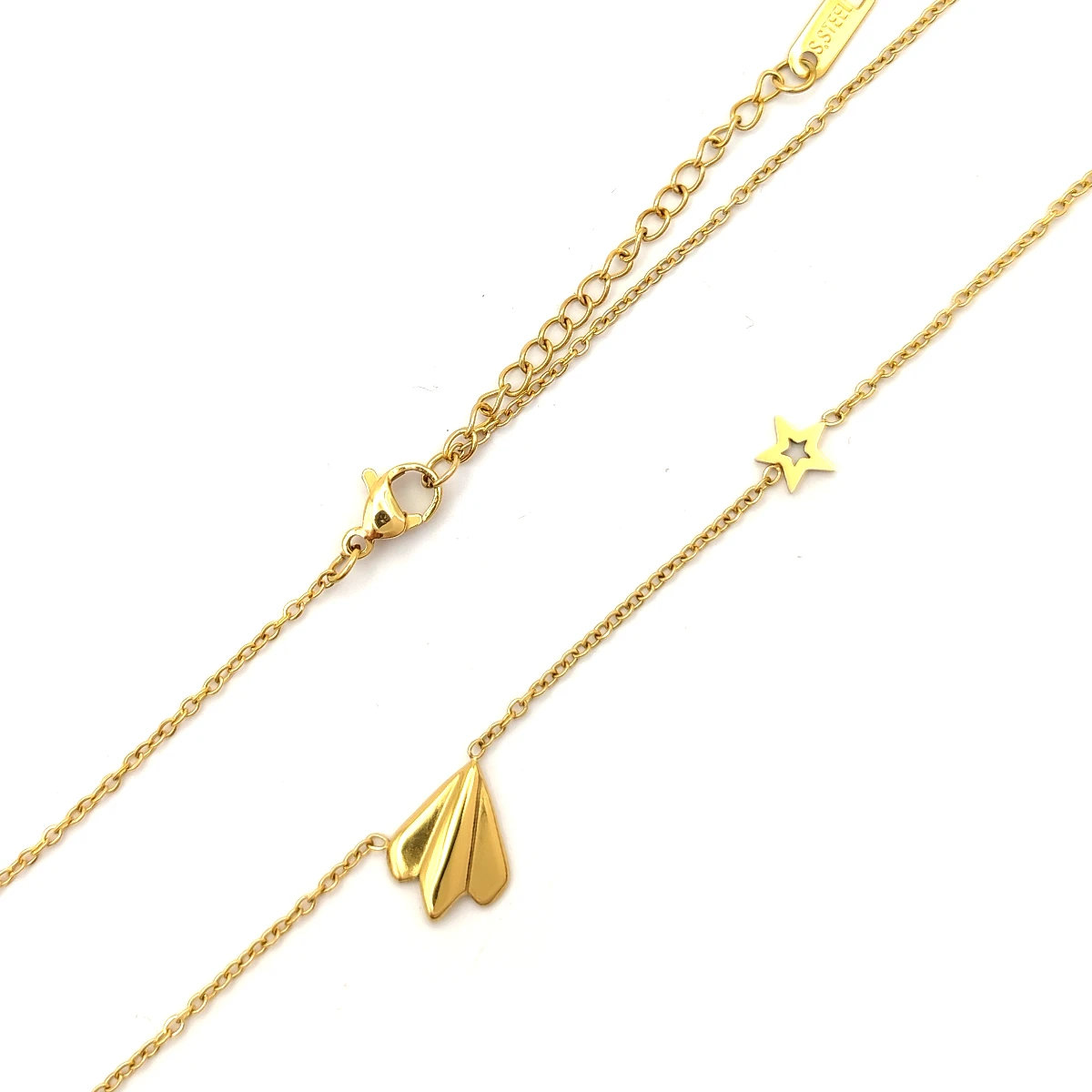 Collar Acero Dorado Avion de Papel Origami y Estrella 3