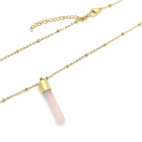 Collar-Acero-Dorado-Cilindro-Cuarzo-Rosado-Balines-3.webp