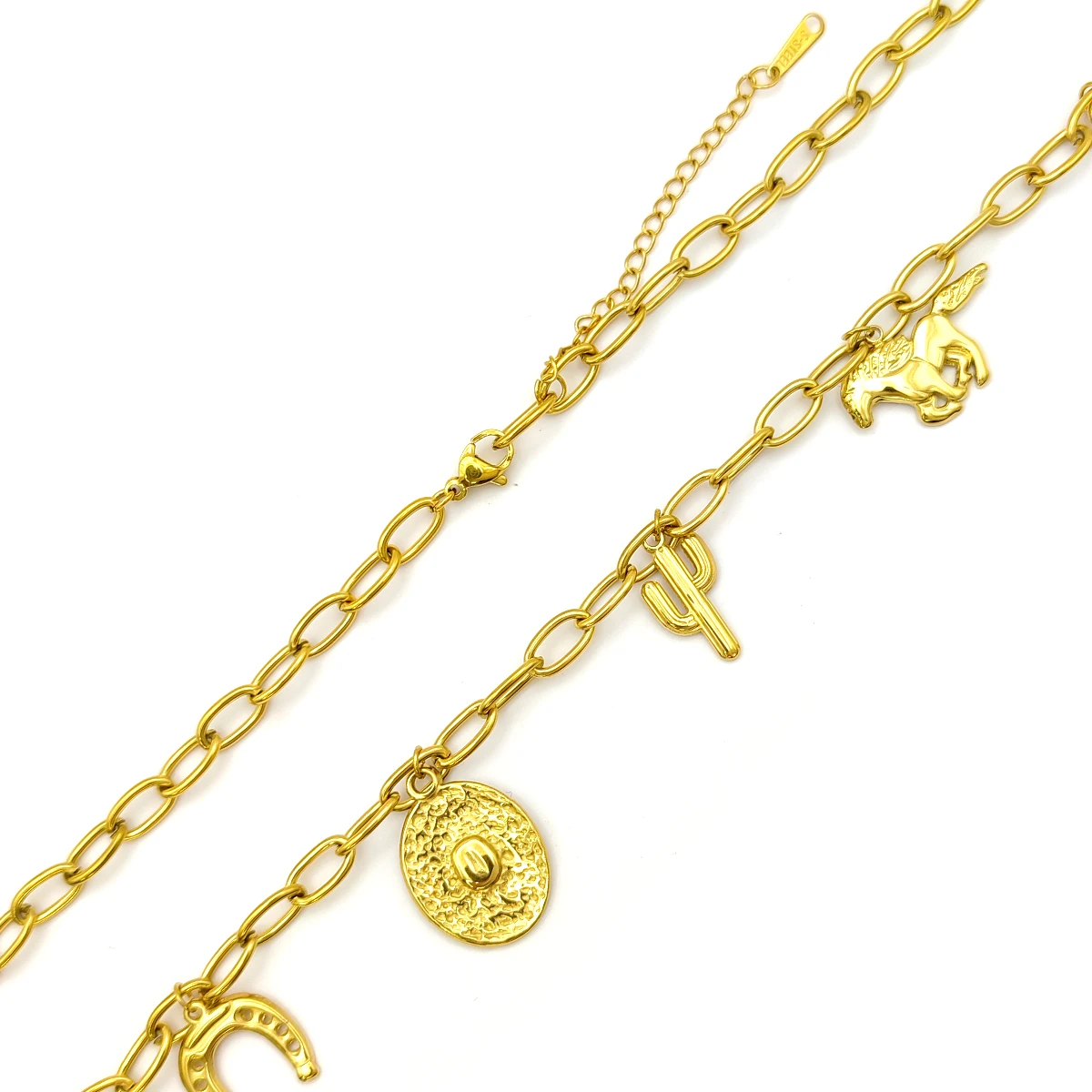 Collar Acero Dorado Colgantes Vaqueros Caballo Herradura 4