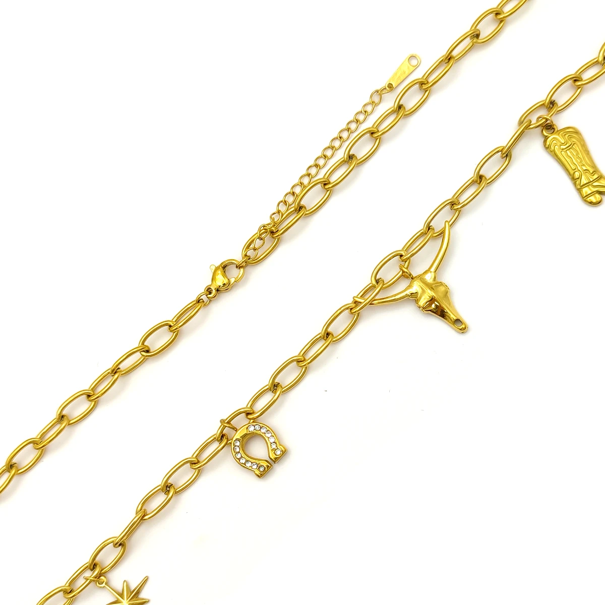 Collar Acero Dorado Colgantes Vaqueros Toro Herradura 3