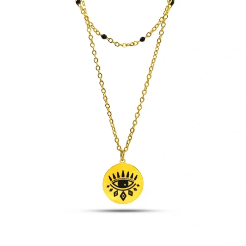 Collar-Acero-Dorado-Doble-Cadena-Chaquira-Negra-Ojo-1.webp