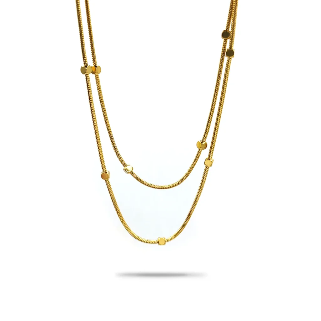 Collar Acero Dorado Doble Cola de Raton Balines Cuadrados 1