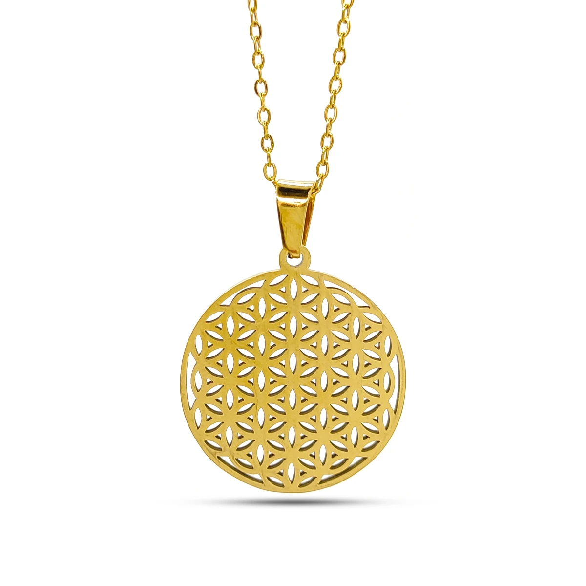 Collar Acero Dorado Flor de la Vida Geometria Sagrada 1