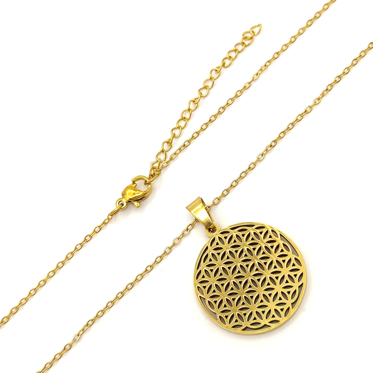 Collar Acero Dorado Flor de la Vida Geometria Sagrada 2