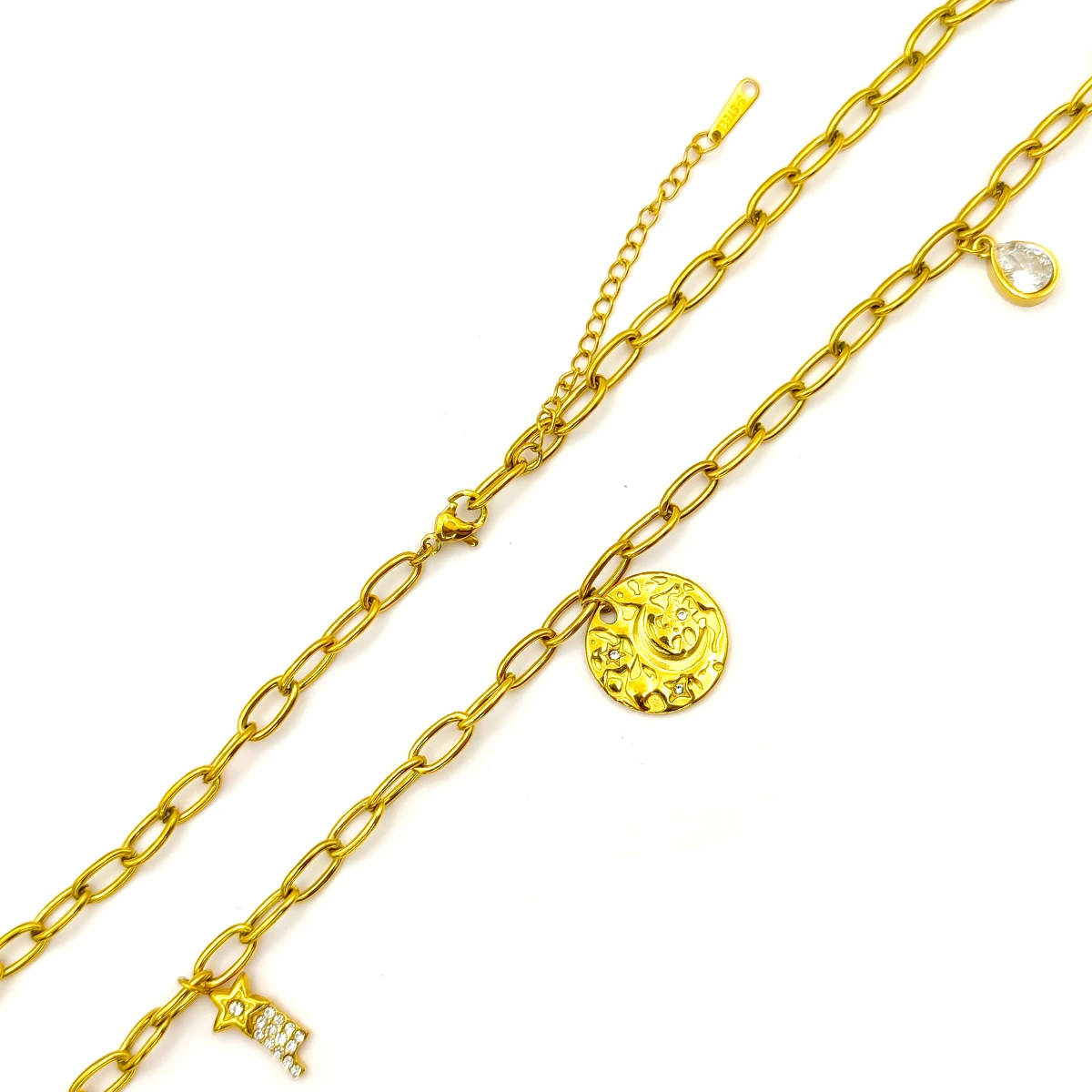 Collar Acero Dorado Gota Zirconia Lagrima Clara Elegante 8