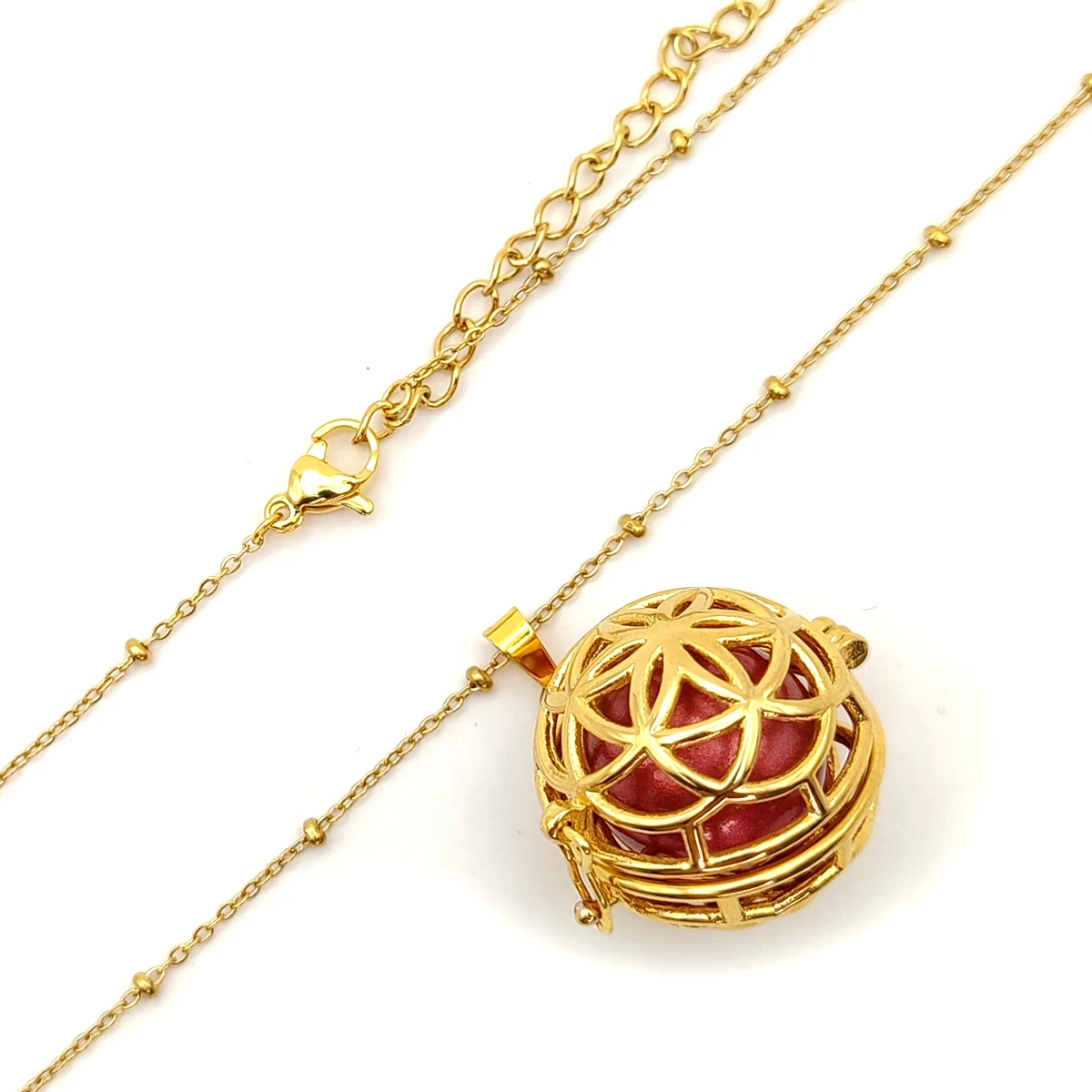 Collar Acero Dorado Llamador de Angeles Cadena Balines 2