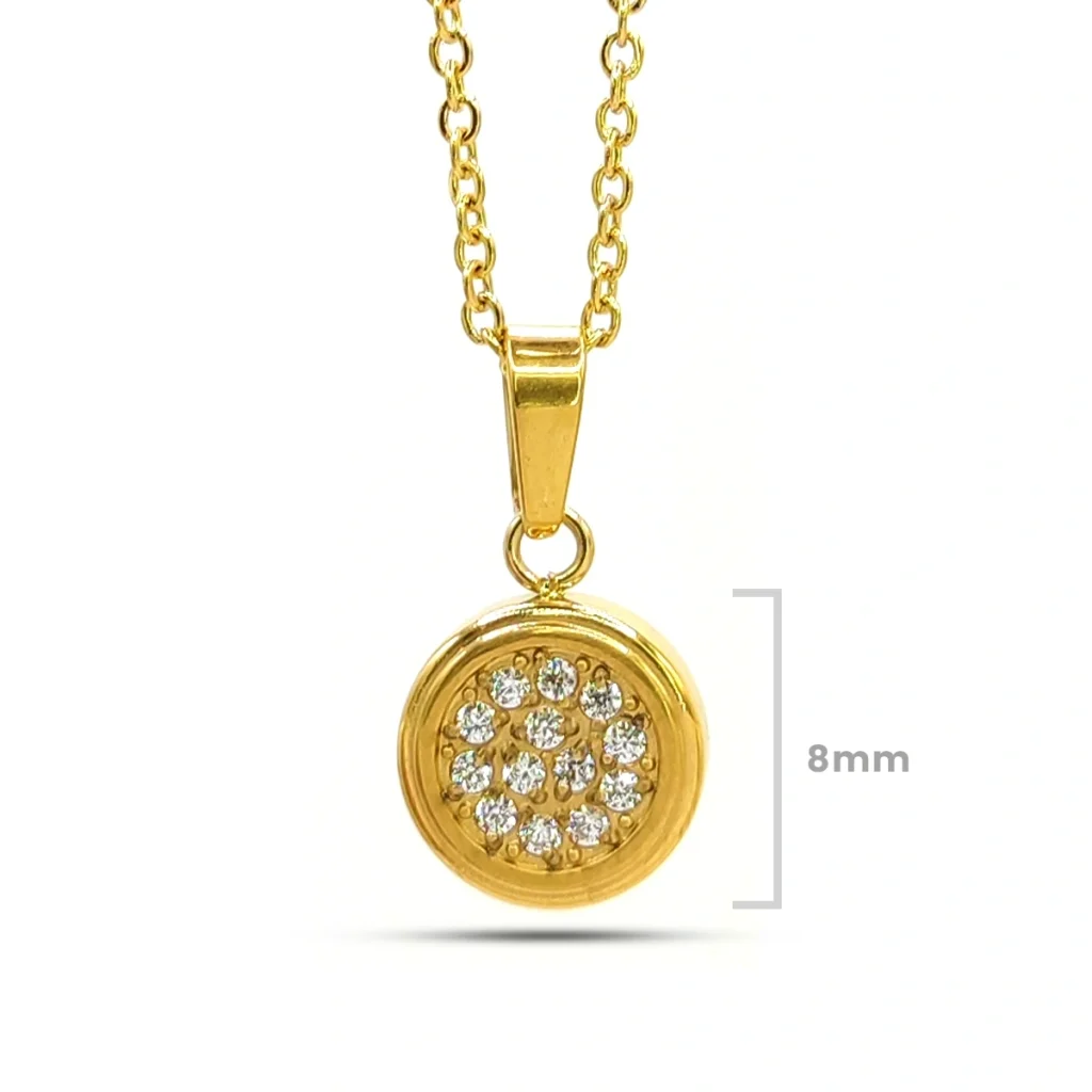 Collar Acero Dorado Mini Circulo Cristales Elegante 3