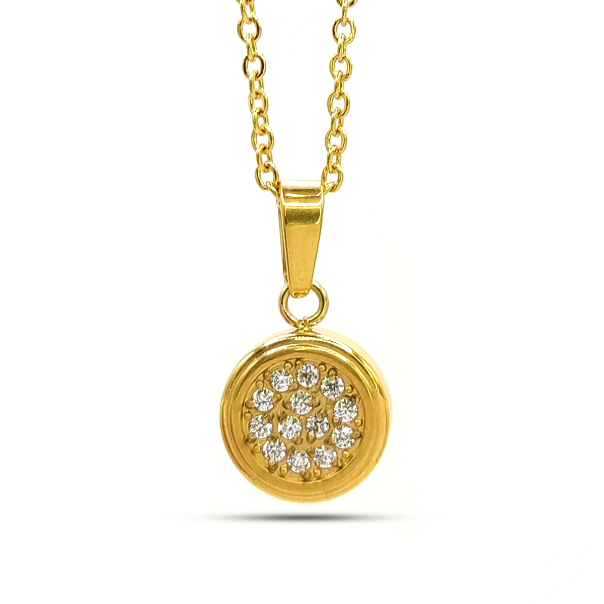 Collar Acero Dorado Mini Circulo Cristales Elegante